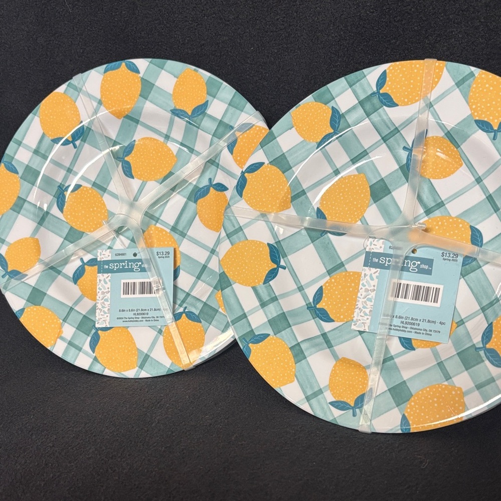 Plates 8 piece lemon yellow blue